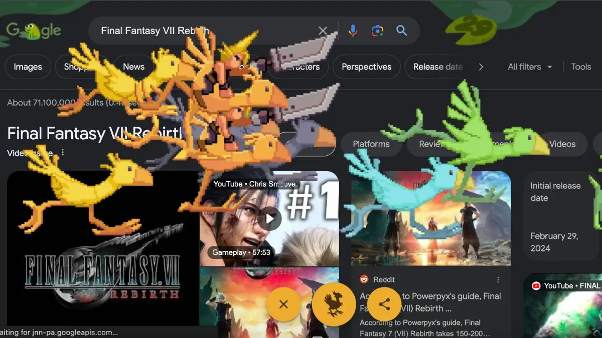 “Google Commemorates FFVII Rebirth with Cloud and Chocobos Images on Chocobo”