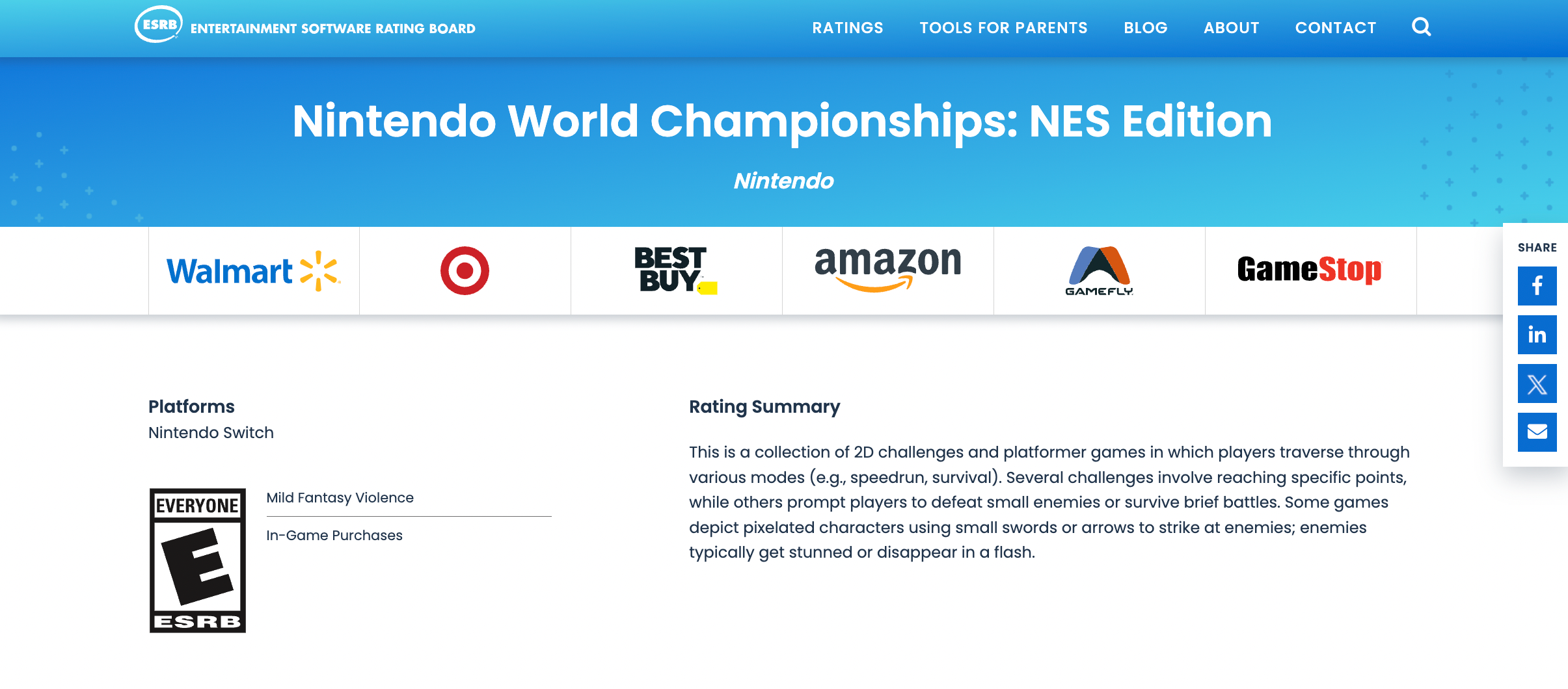 ESRB Leaks Nintendo World Championships: Switch Edition for NES